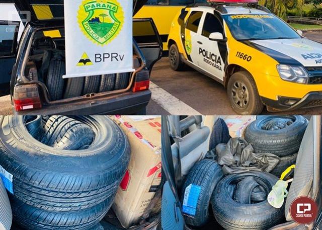 Polcia Rodoviria Estadual de Cruzeiro do Oeste apreende 20 pneus e 500 maos de cigarros contrabandeados
