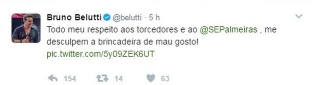 Cantor Belutti pede desculpas  torcida do Palmeiras aps postagem polmica