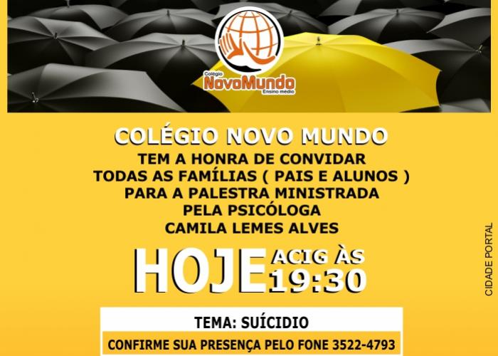 Hoje na Acig palestra sobre suicdio com a Psicloga Camila Lemes, oferecimento Colgio Novo Mundo