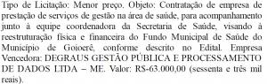 Secretria de Sade de Goioer vai gastar R$63.000,00 - com prestao de servios de gesto na rea de sade