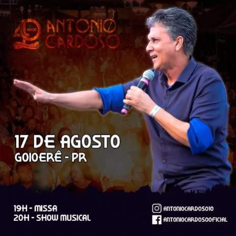 Cantor de msicas catlicas Antnio Cardoso realizarShow dia 17 de agosto na Igreja Matriz de Goioer