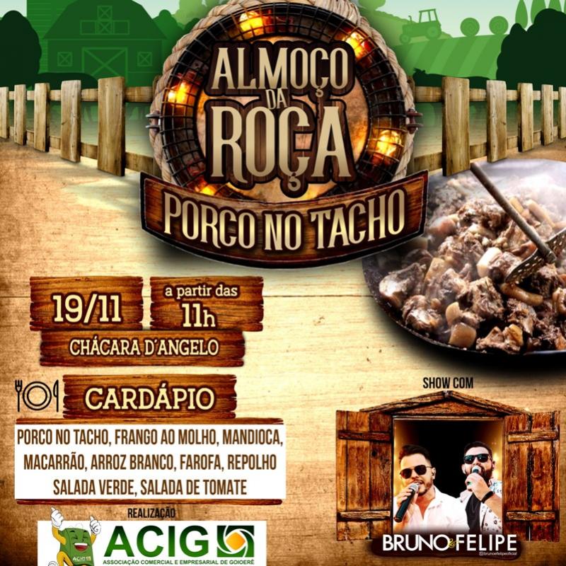 Temporada de confraternização: ACIG anuncia almoço da roça com "Porco No Tacho"